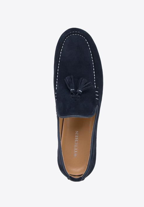 Men's suede tassel platform loafers, navy blue, 98-M-701-N-42, Photo 5
