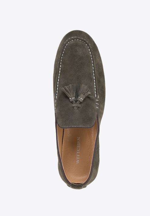 Men's suede tassel platform loafers, dark green, 98-M-701-Z-40, Photo 5