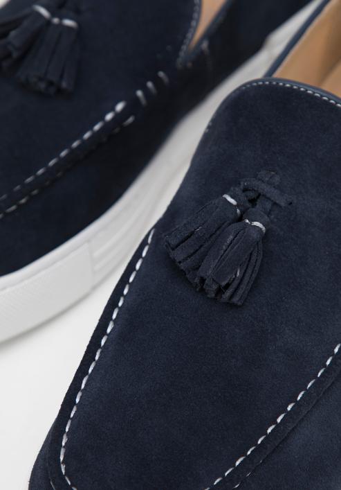 Men's suede tassel platform loafers, navy blue, 98-M-701-Z-45, Photo 7