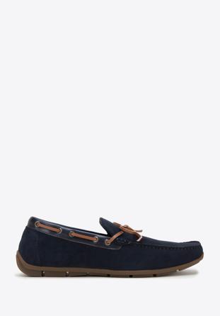 Men's suede moccasins with strap, navy blue, 98-M-710-N-43, Photo 1