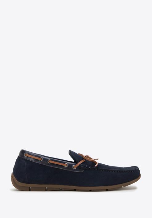 Men's suede moccasins with strap, navy blue, 98-M-710-N-40, Photo 1