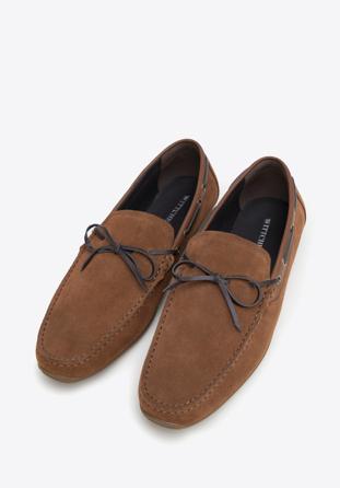 Men's suede moccasins with strap, brown, 98-M-710-4-45, Photo 1