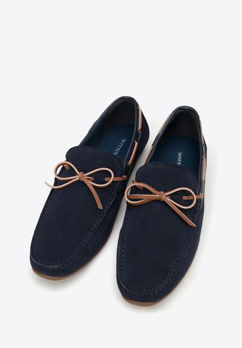 Men's suede moccasins with strap, navy blue, 98-M-710-4-41, Photo 2