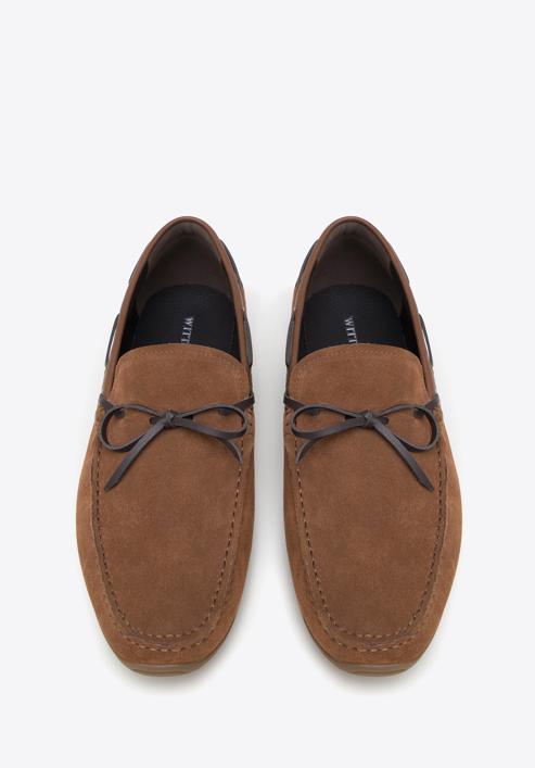 Men's suede moccasins with strap, brown, 98-M-710-4-43, Photo 3