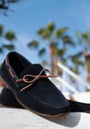 Men's suede moccasins with strap, navy blue, 98-M-710-4-42, Photo 30