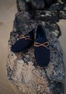 Men's suede moccasins with strap, navy blue, 98-M-710-4-45, Photo 31
