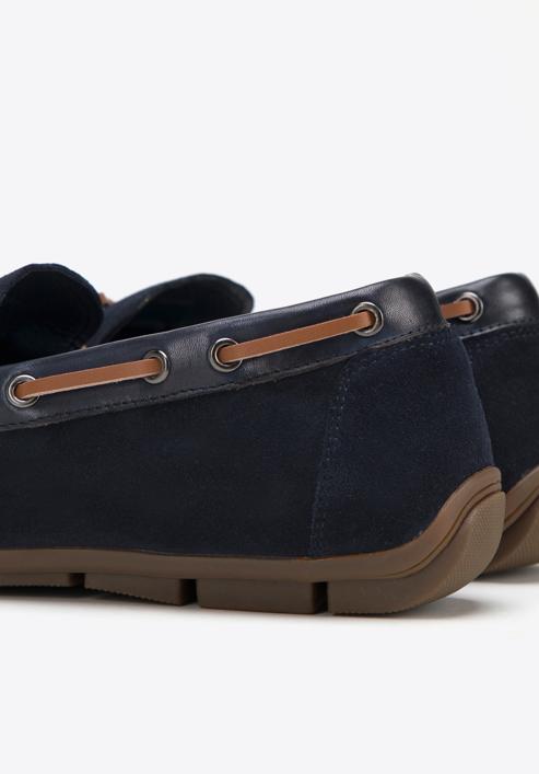 Men's suede moccasins with strap, navy blue, 98-M-710-4-42, Photo 8