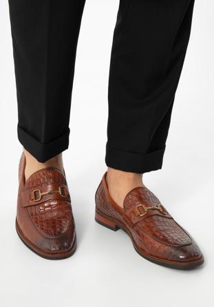 Men's croc-embossed leather bit loafers