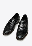 Men's croc-embossed leather bit loafers, black, 97-M-508-1-45, Photo 2