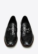 Men's croc-embossed leather bit loafers, black, 97-M-508-1-45, Photo 3