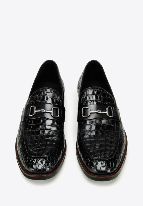 Men's croc-embossed leather bit loafers, black, 97-M-508-5-44, Photo 3