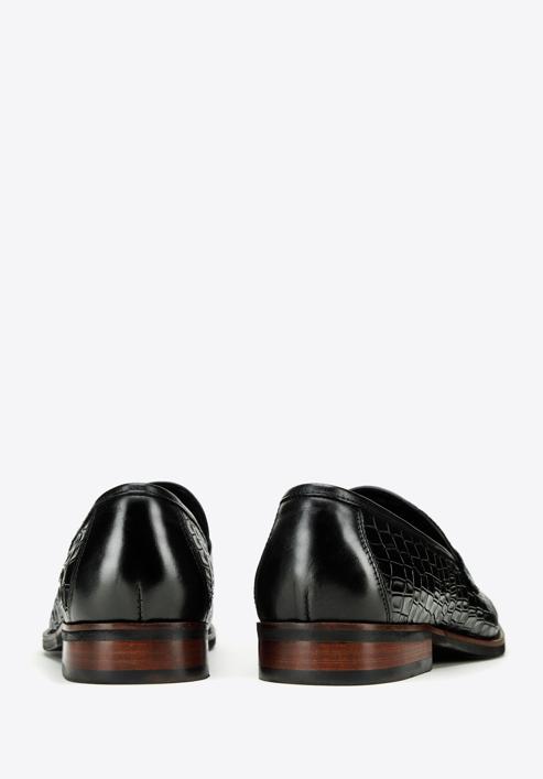 Men's croc-embossed leather bit loafers, black, 97-M-508-5-44, Photo 4