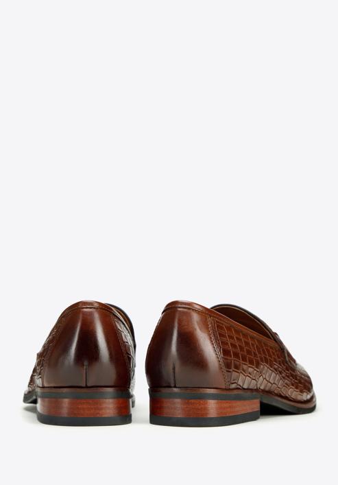 Men's croc-embossed leather bit loafers, brown, 97-M-508-5-44, Photo 4