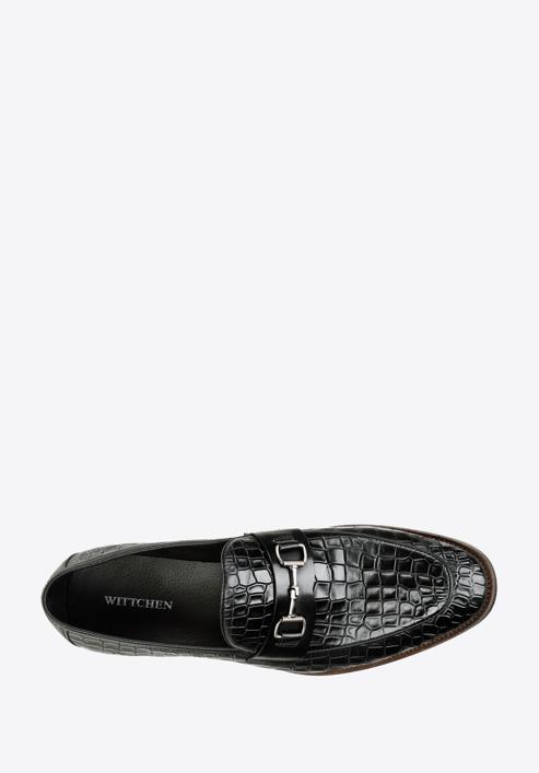 Men's croc-embossed leather bit loafers, black, 97-M-508-5-44, Photo 5