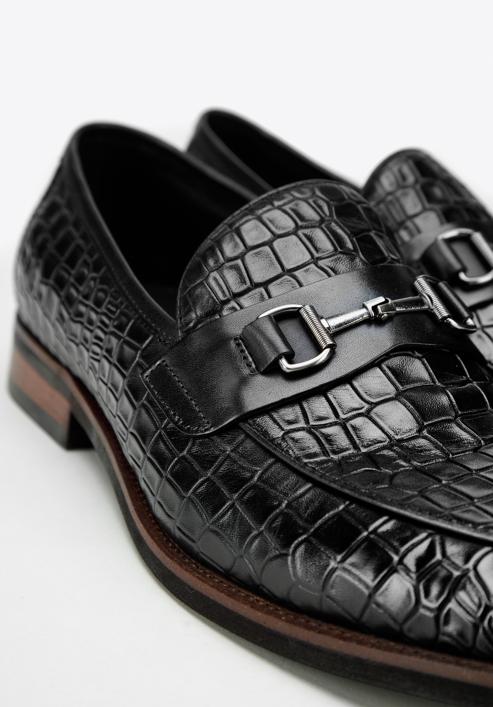 Men's croc-embossed leather bit loafers, black, 97-M-508-1-45, Photo 7
