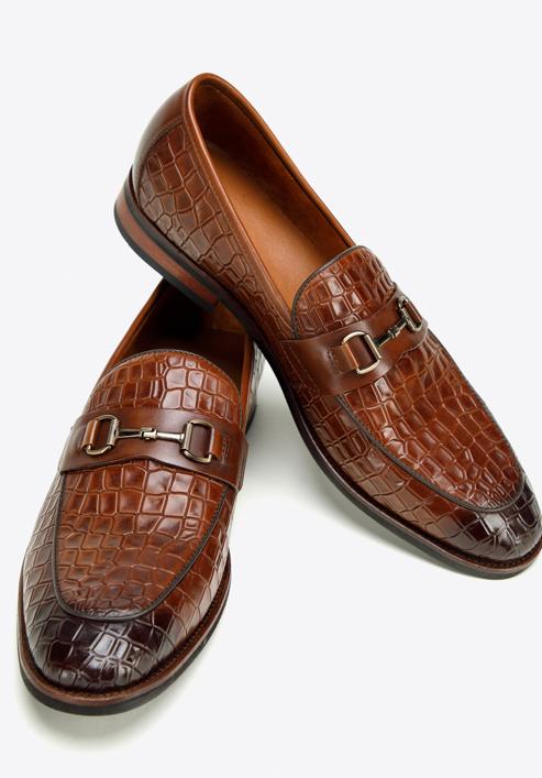 Men's croc-embossed leather bit loafers, brown, 97-M-508-5-44, Photo 7