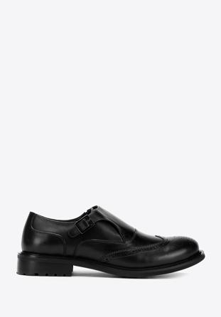 Men's perforated leather monk shoes, black, 98-M-714-1-42, Photo 1