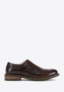 Men's perforated leather monk shoes, dark brown, 98-M-714-1-42, Photo 1