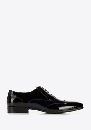 Men's two-tone patent leather Oxfords shoes, black-navy blue, 96-M-503-1N-41, Photo 1