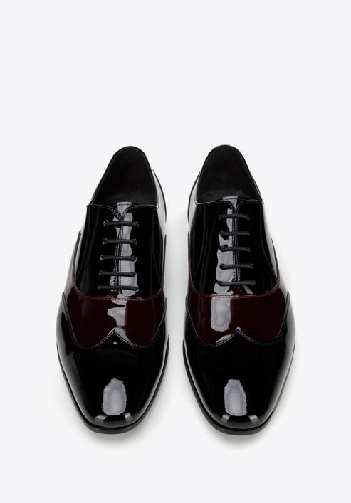 Men's two-tone patent leather Oxfords shoes, black-burgundy, 96-M-503-13-41, Photo 2