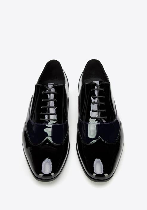 Men's two-tone patent leather Oxfords shoes, black-navy blue, 96-M-503-1N-43, Photo 2