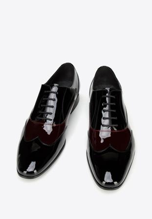 Men's two-tone patent leather Oxfords shoes, black-burgundy, 96-M-503-13-44, Photo 1