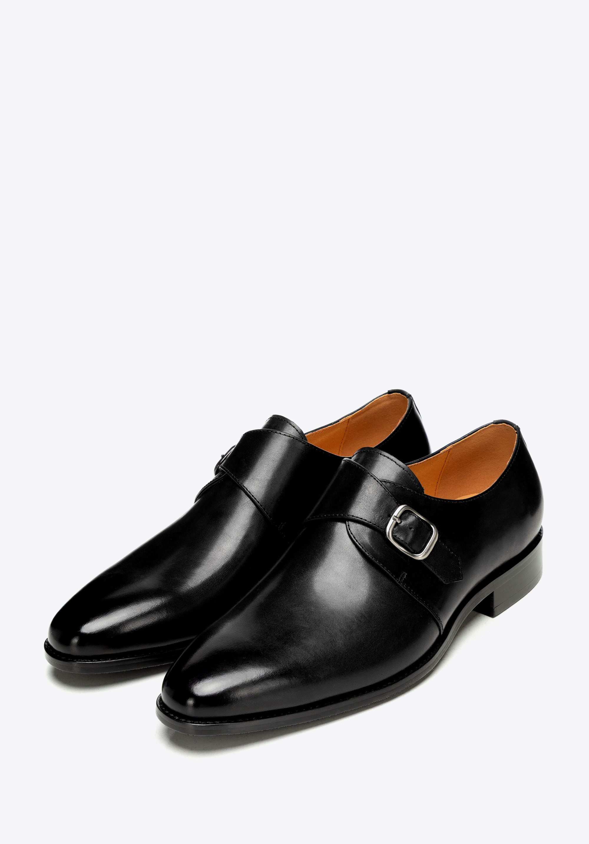 Men's leather monk shoes, black, 101-M-316-1-44, Photo 1