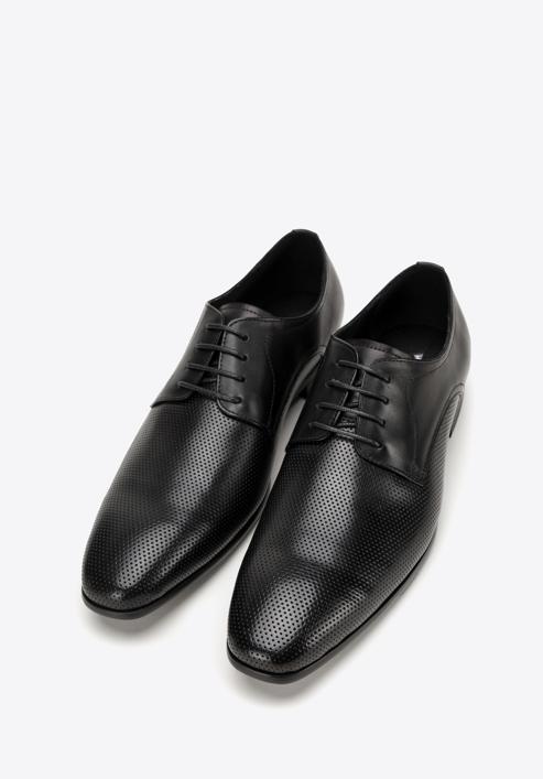 Men's perforated leather dress shoes, black, 98-M-705-1P-44, Photo 2