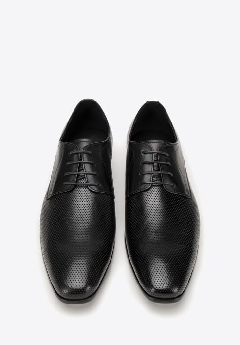 Men's perforated leather dress shoes, black, 98-M-705-1P-44, Photo 3
