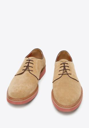Men's perforated suede shoes, beige, 94-M-509-9-42, Photo 1