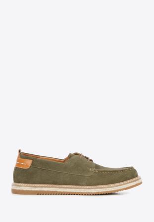 Men's suede shoes with rope effect sole, green, 96-M-516-Z-45, Photo 1