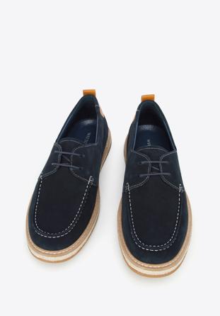 Men's suede shoes with rope effect sole, navy blue, 96-M-516-N-41, Photo 1