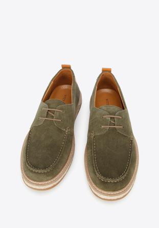 Men's suede shoes with rope effect sole, green, 96-M-516-Z-40, Photo 1