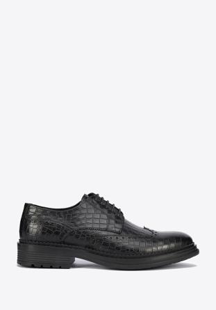 Men's croc-embossed leather shoes, black, 95-M-504-1-40, Photo 1
