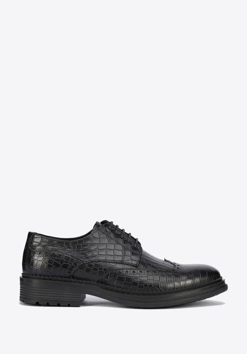 Men's croc-embossed leather shoes, black, 95-M-504-3-39, Photo 1