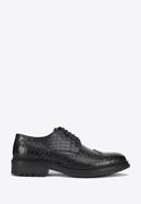 Men's croc-embossed leather shoes, black, 95-M-504-N-44, Photo 1