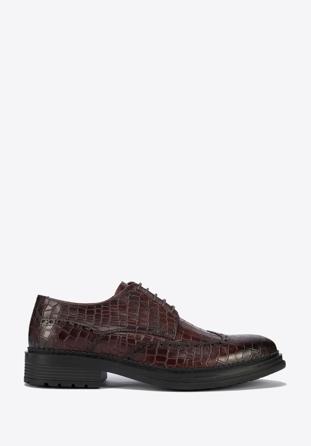 Men's croc-embossed leather shoes, burgundy, 95-M-504-3-42, Photo 1