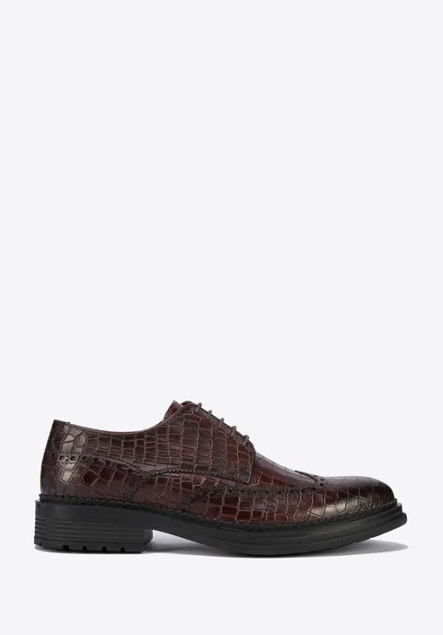Men's croc-embossed leather shoes, burgundy, 95-M-504-1-43, Photo 1