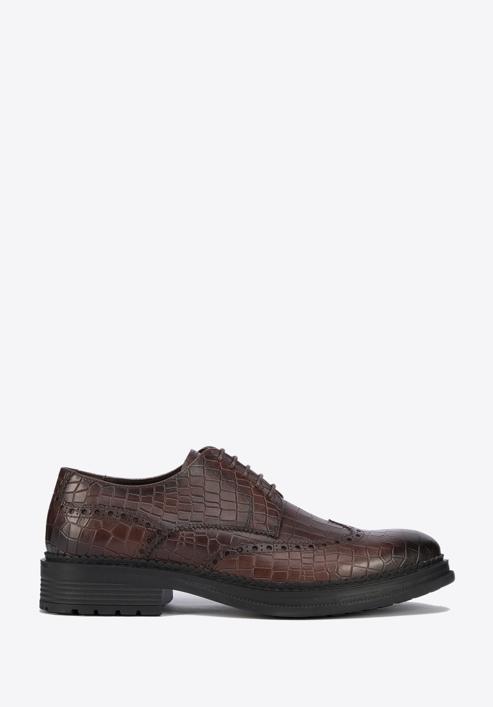 Men's croc-embossed leather shoes, brown, 95-M-504-N-40, Photo 1
