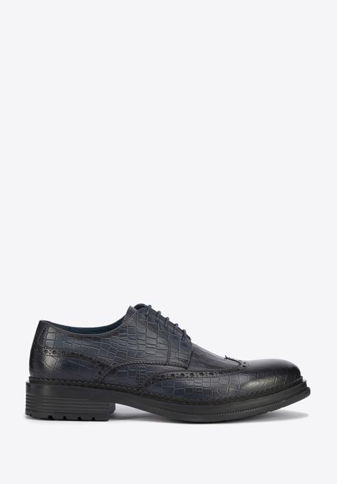 Men's croc-embossed leather shoes, navy blue, 95-M-504-3-45, Photo 1