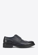 Men's croc-embossed leather shoes, navy blue, 95-M-504-4-43, Photo 1