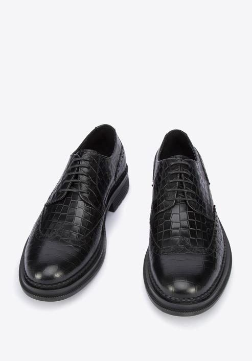 Men's croc-embossed leather shoes, black, 95-M-504-1-39, Photo 2