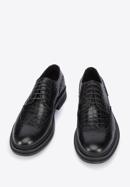 Men's croc-embossed leather shoes, black, 95-M-504-N-44, Photo 2