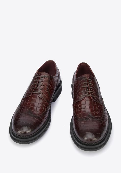Men's croc-embossed leather shoes, burgundy, 95-M-504-N-41, Photo 2
