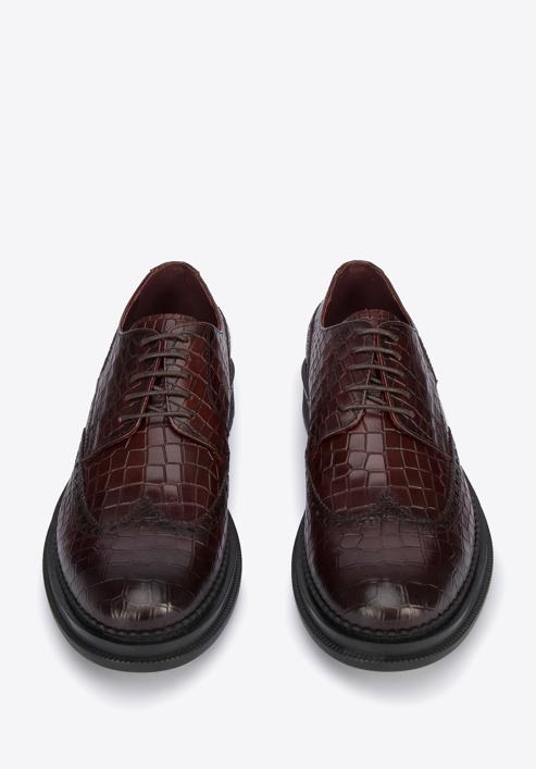Men's croc-embossed leather shoes, burgundy, 95-M-504-N-40, Photo 3