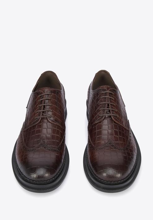 Men's croc-embossed leather shoes, brown, 95-M-504-1-39, Photo 3