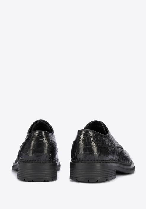 Men's croc-embossed leather shoes, black, 95-M-504-1-39, Photo 4
