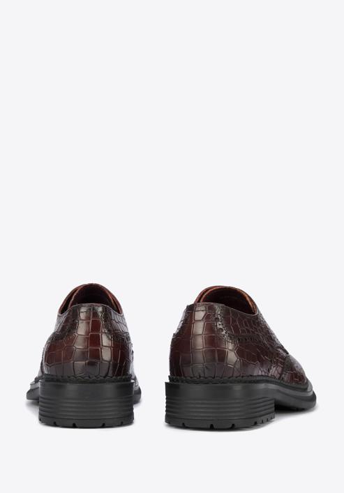 Men's croc-embossed leather shoes, burgundy, 95-M-504-4-45, Photo 4