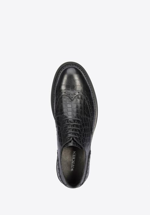 Men's croc-embossed leather shoes, black, 95-M-504-1-40, Photo 5