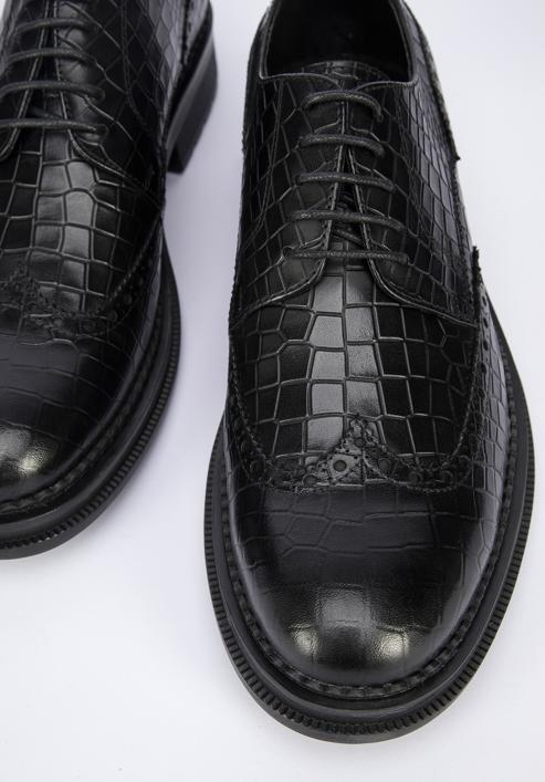 Men's croc-embossed leather shoes, black, 95-M-504-1-39, Photo 7